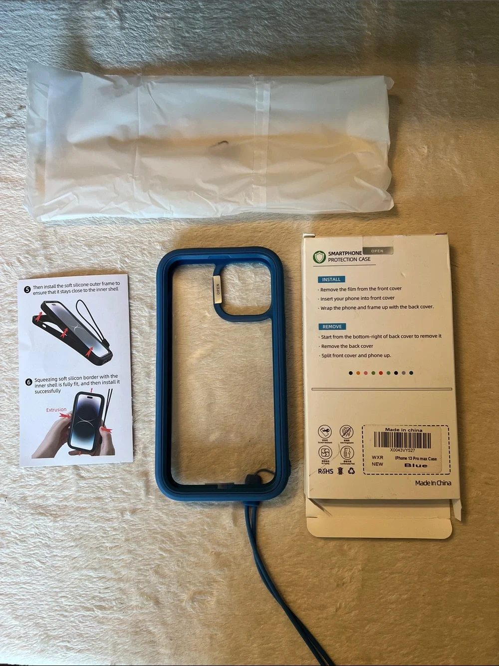 iPhone 13 Pro Max Blue Protective Phone Case with Wrist Strap